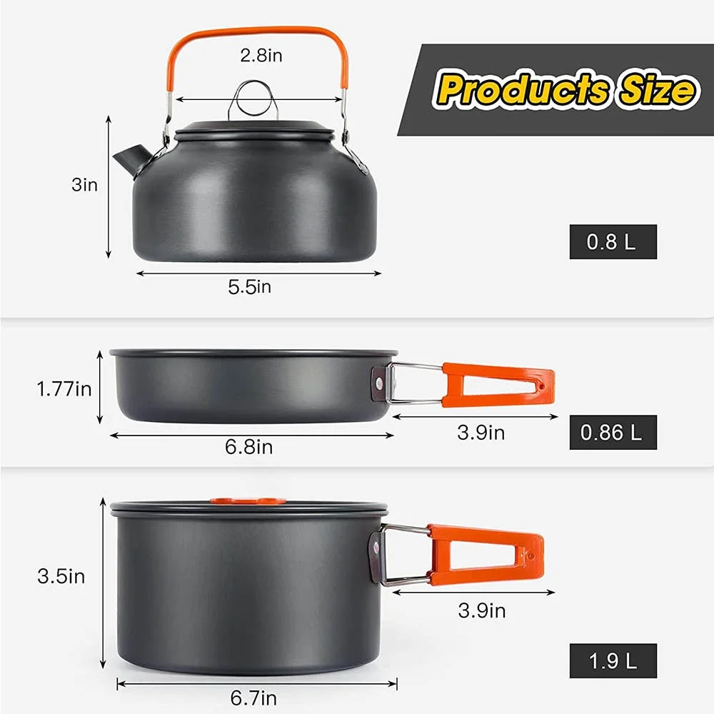 Nesting Camping Cooking Set - Set da cucina per campeggio all'aperto,