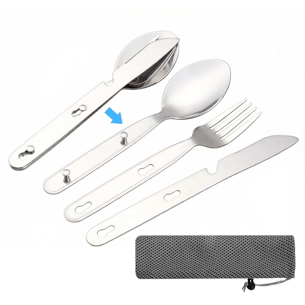 Camping Cooking And Cutlery Set - Set 3 Pezzi: Cucchiaio, Forchetta e