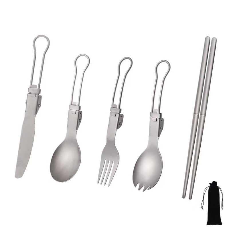 Camping Cooking And Cutlery Set - Set di Posate Pieghevoli in Titanio