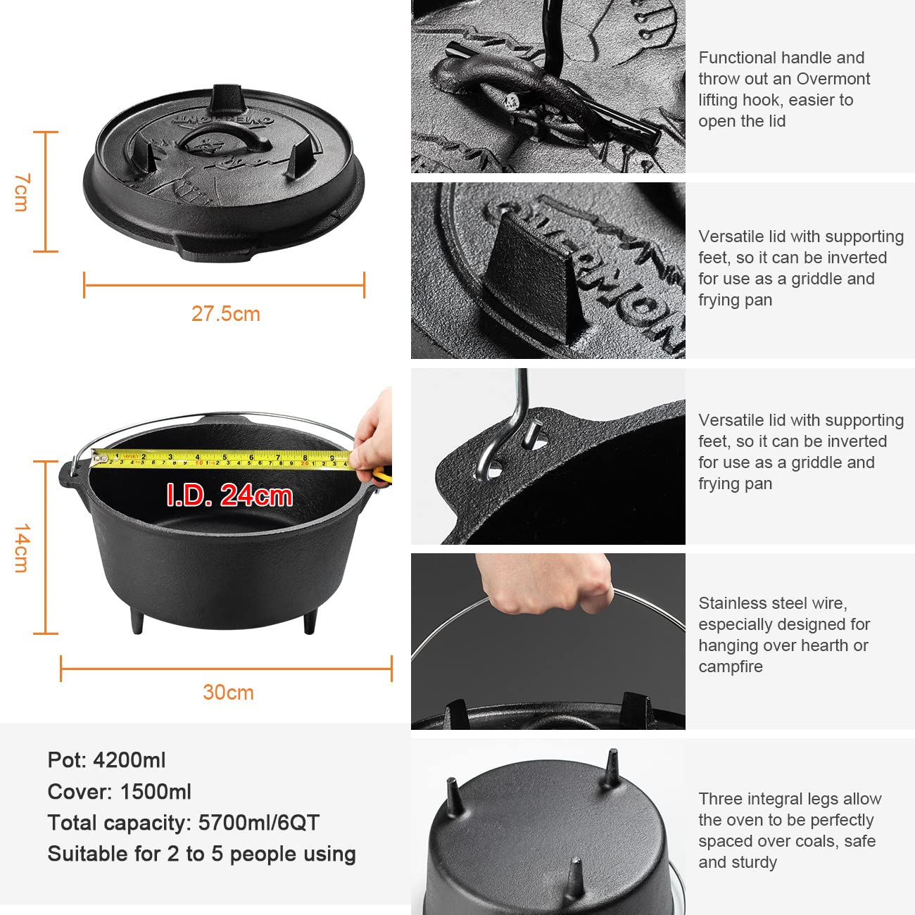 Coperchio in ghisa pre-condito - Camping Cooking Dutch Oven recensione e prezzo